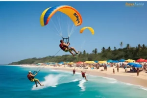 Tourists enjoying sunset at Palolem Beach or parasailing at Baga.